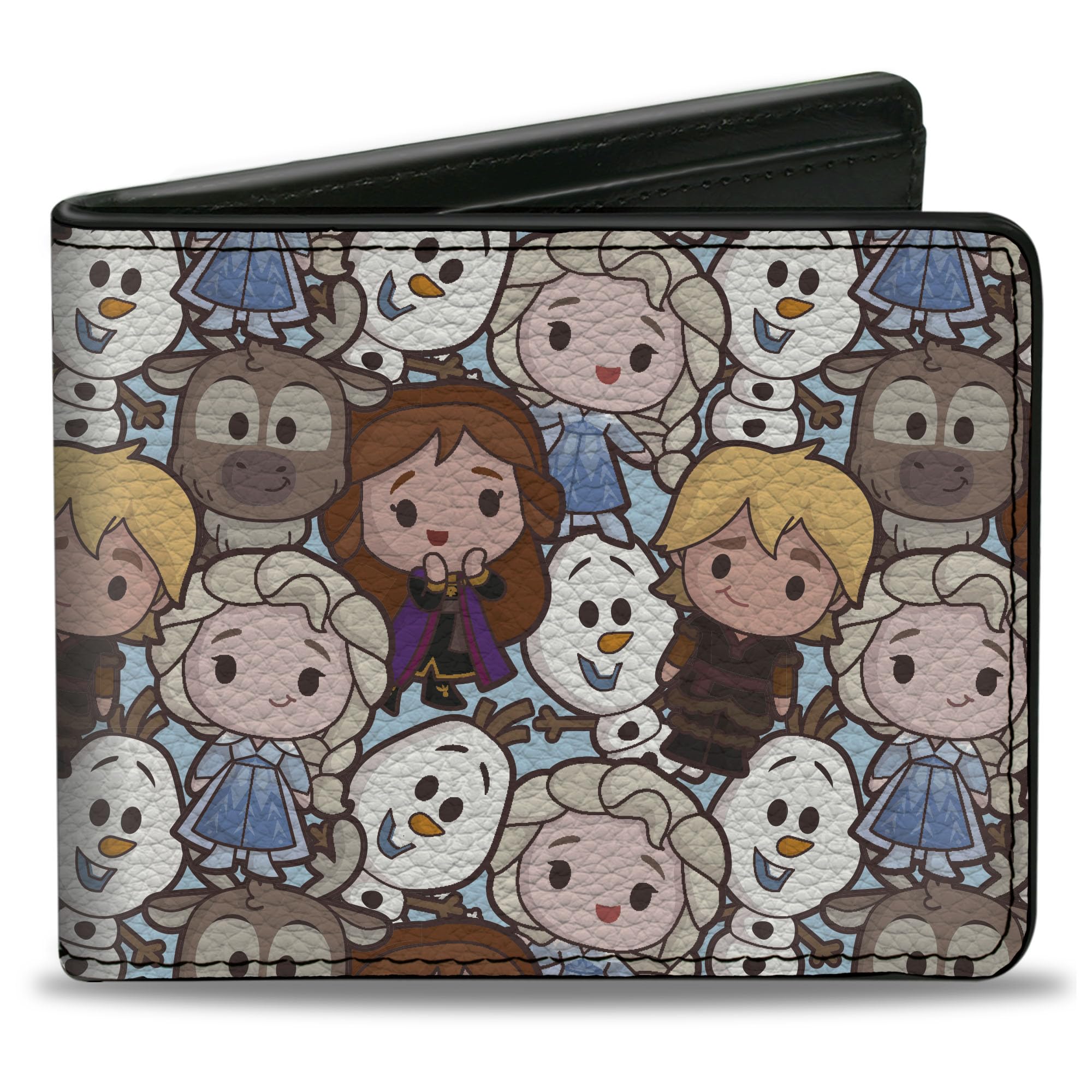 Disney Wallet, Bifold, Frozen Chibi Characters Stacked Light Blue, Vegan Leather