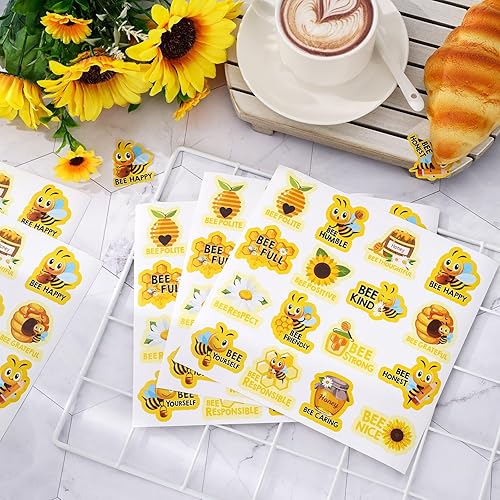 Miniatura 7 de Whaline 400 calcomanías de incentivo de abejas con tema de abeja, calcomanías adhesivas con frase positiva para estudiantes, etiquetas de recompensa