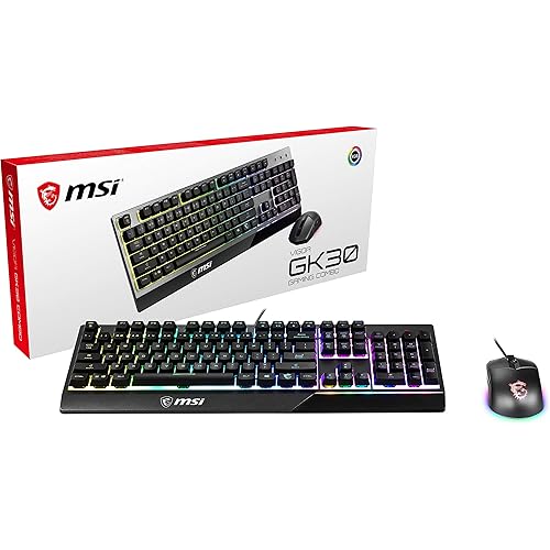 MSI Vigor GK30 Combo, 6-Zone RGB GK30 Gaming Keyboard & GM11 Gaming Mouse, Water Repellent & Splash-Proof, 5000 DPI