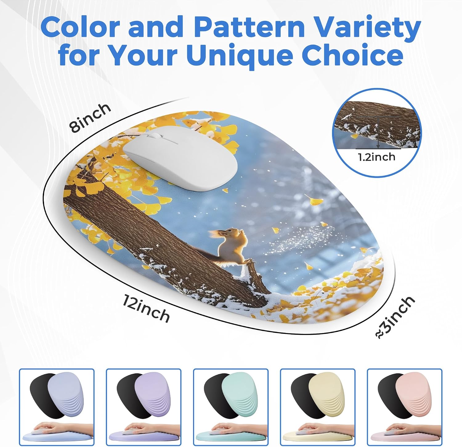 Ergonomic Mouse Pad with Wrist Support, Memory Foam Wrist Rest for Pain Relief & Carpal Tunnel, Non-Slip Base for Office, Computer, PC, Laptop (12x8x1.2inch, Cute Squirrel)