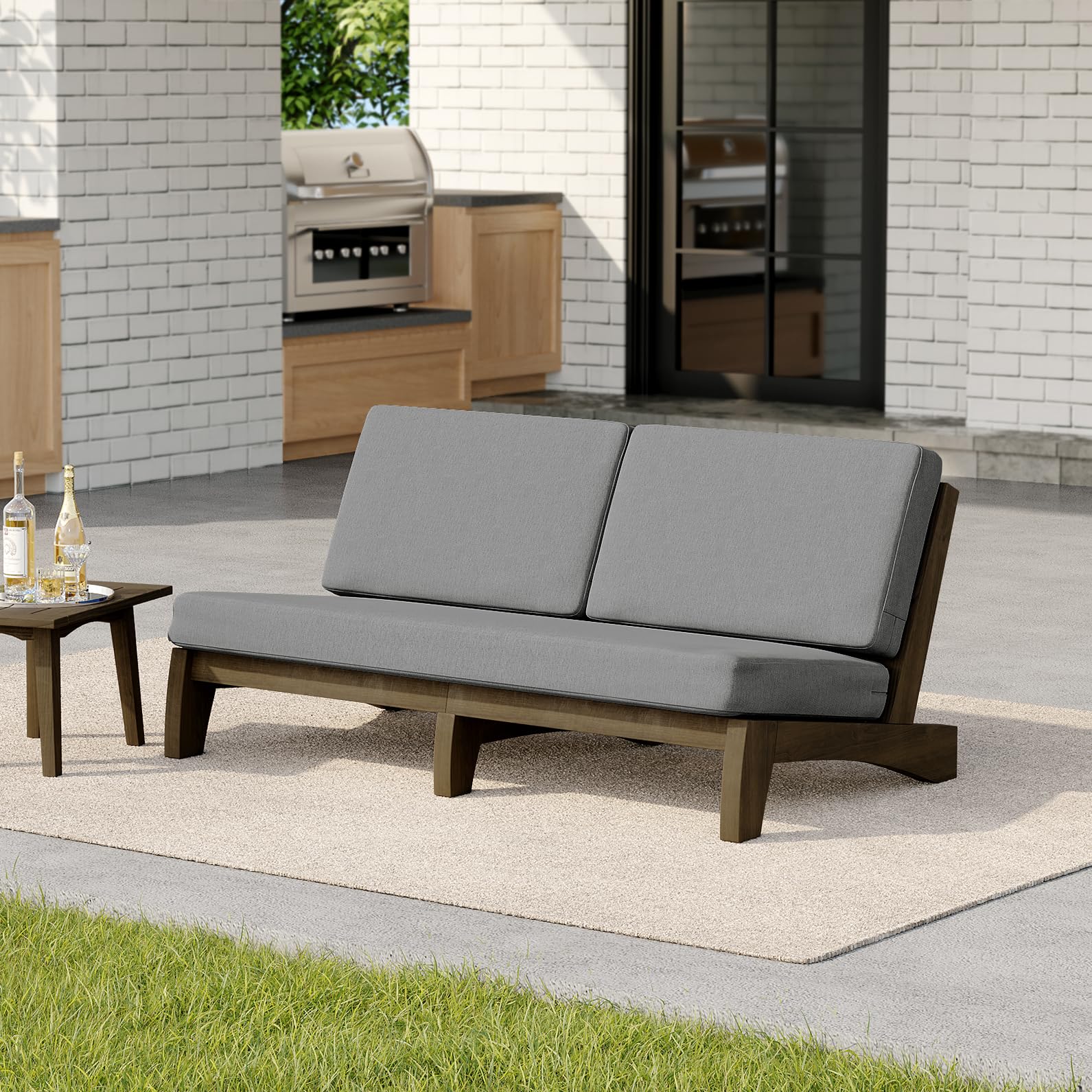 Pia Ricoo 1-Piece Patio Furniture Set, Outdoor Wood Sofa with 4.5-Inch Thick Cushions, All-Weather Conversation Set for Backyard, Deck, Lawn - Gray