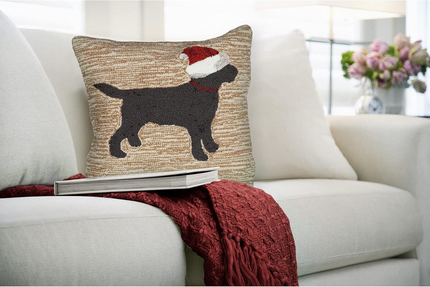 Liora Manne Frontporch Indoor/Outdoor Pillow, 18" Square, Christmas Dog
