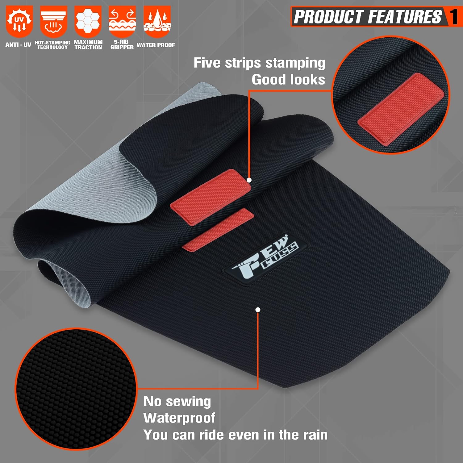 Soft Rubber Dirt Bike Seat Cover - Universal Motorcycle Enduro Seat Covers - Stripe Hot-Stamping Seat Cushion for Pit Bike （Black-Red）