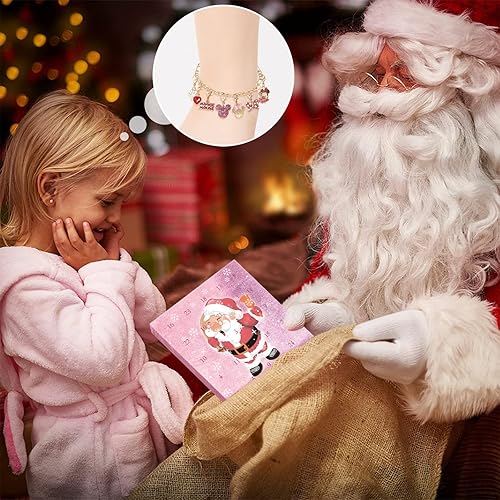 Miniatura 7 de Calendario de Adviento de Navidad 2025 para niñas, calendario de cuenta regresiva de 24 días con pulsera y collar de bricolaje, anillos, regalo