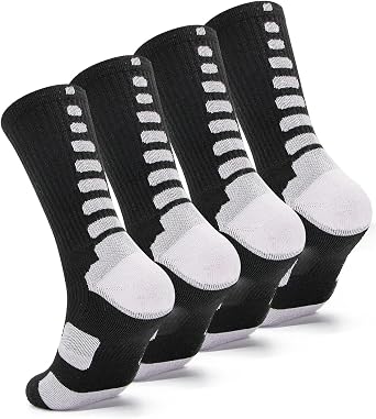 Mens Basketball Socks Athletic Crew Soccer Socks Youth Boy 4 Pack Balck 10-12