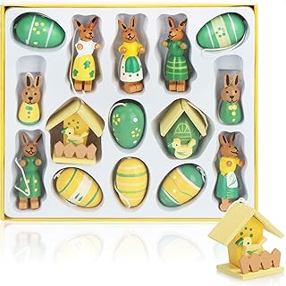 com-four® Set di Figure in Legno per Pasqua - Decorazioni pasquali in Legno - Decorazioni per L'Albero di Pasqua da Appendere (15 ciondoli Colorati)