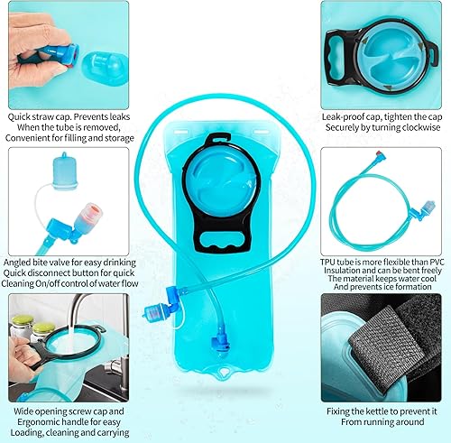 Miniatura 4 de Mochila de hidratación, táctica Molle Water con vejiga de agua de TPU de 2 L, para hombres y mujeres, mochila de agua ligera, paquete de hidratación