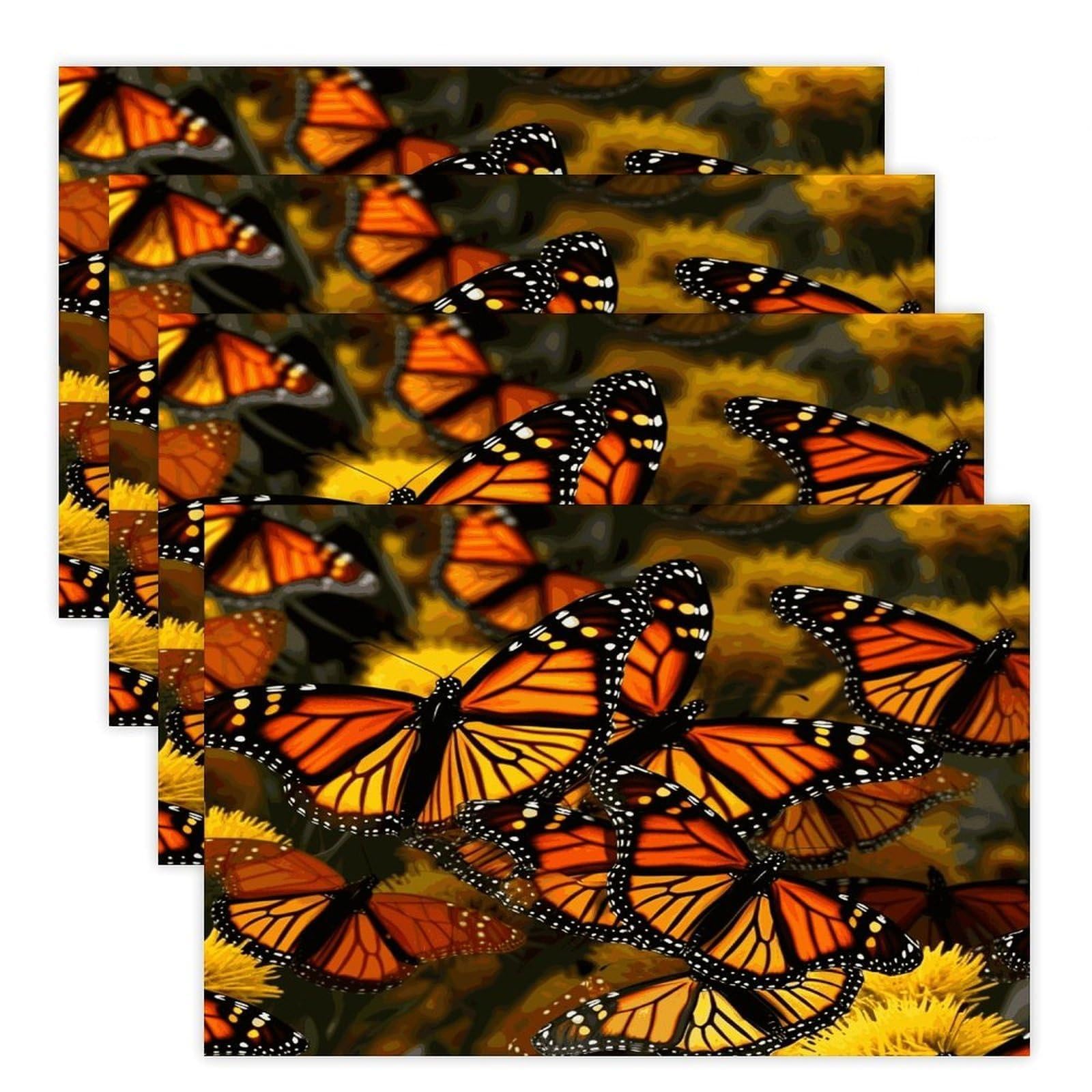 Monarch Butterflies Placemats Heat-Resistant Washable Place Mats Anti Slip Dining Table Place Mats Wipeable Dining Table Mats Kitchen Decoration Placemats 17.7’’×11.8’’