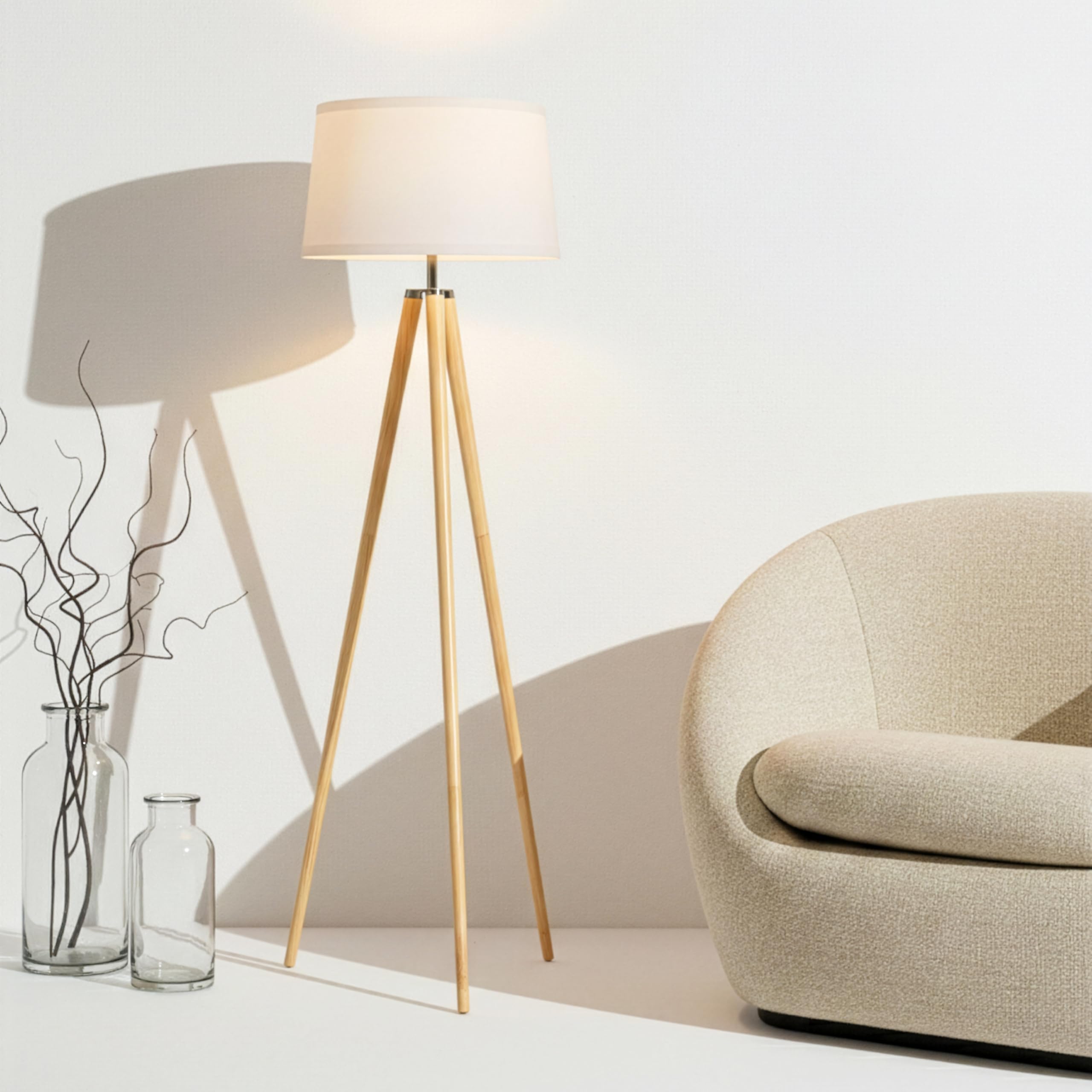 Brightech Emma LED Floor Lamp, Tall Lamp with Wood Legs, Mid