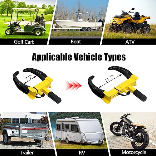 Miniatura 4 de KAYCENTOP Abrazadera de rueda universal, bloqueo de rueda de remolque de seguridad antirrobo, bloqueo de neumático, de alta resistencia ajustable
