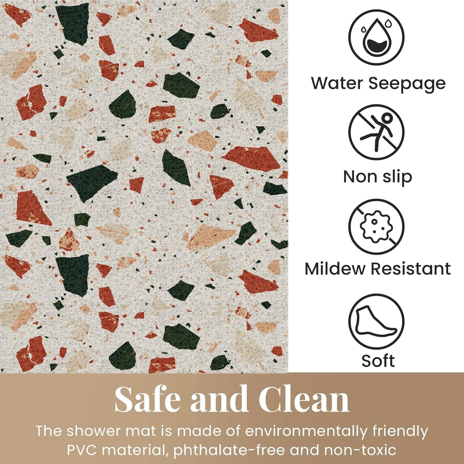 Tappetini in luffa per doccia, 80 x 80 cm, antiscivolo, morbido, testurizzato, con scarico, ad asciugatura rapida, morbidi e confortevoli, per aree umide (rosso, verde, beige)