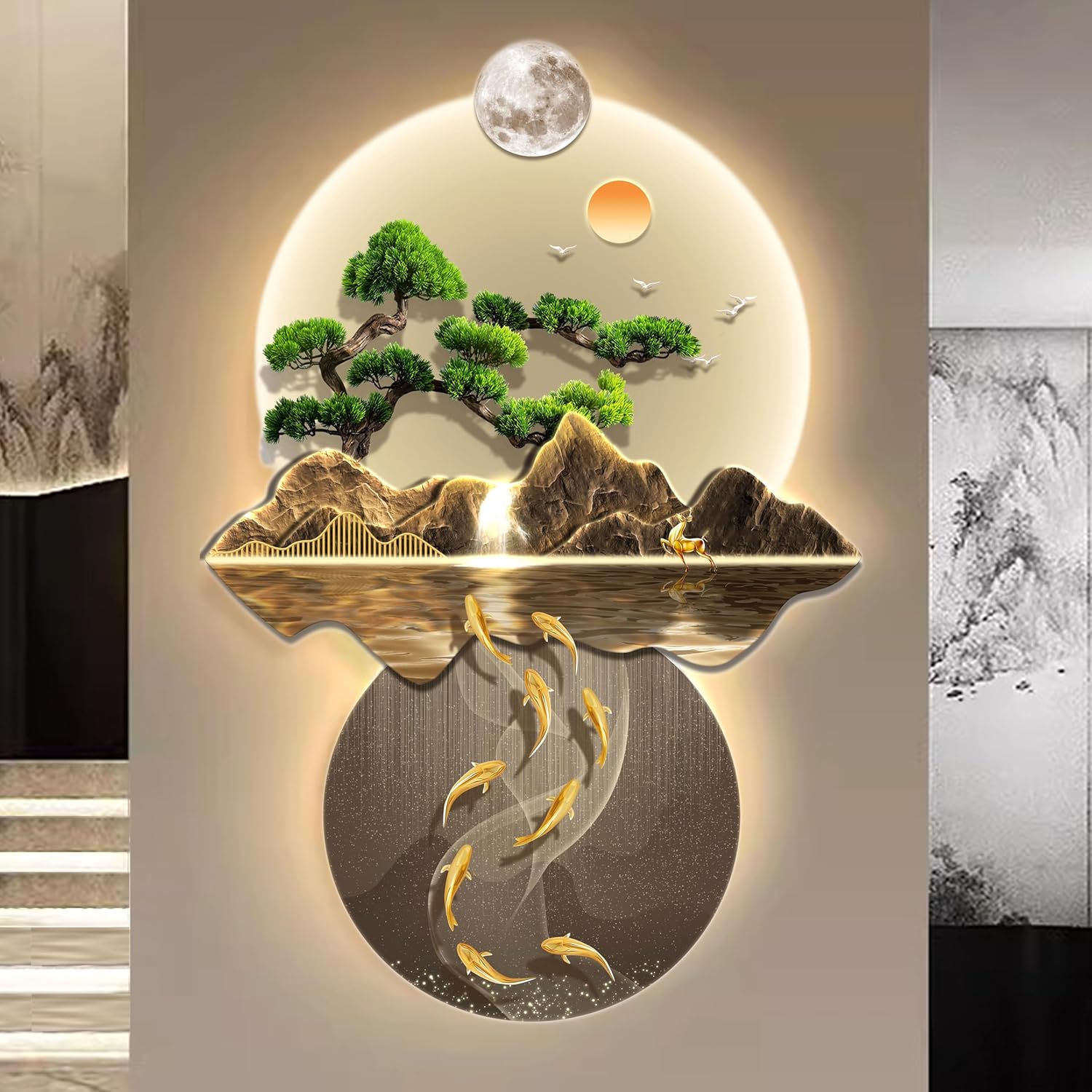 3D Wall Art LED, Wall Sculptures Hanging Art with Led Light, 3D Wall Painting Decoration, Indoor Pictures Decorations with Lights to Put on The Walls for Home Entrance Hallway Bedroom