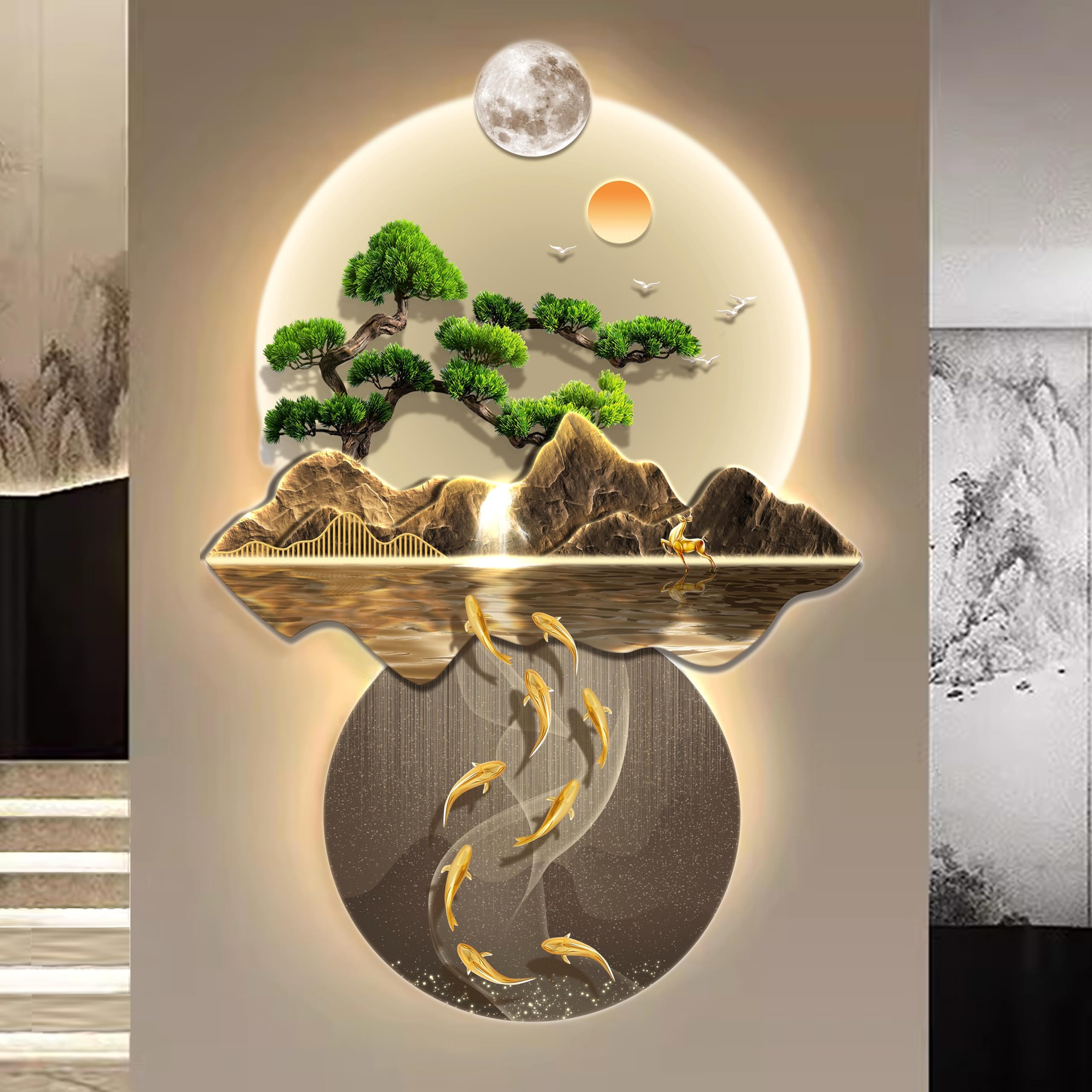 3D Wall Art LED, Wall Sculptures Hanging Art with Led Light, 3D Wall Painting Decoration, Indoor Pictures Decorations with Lights to Put on The Walls for Home Entrance Hallway Bedroom