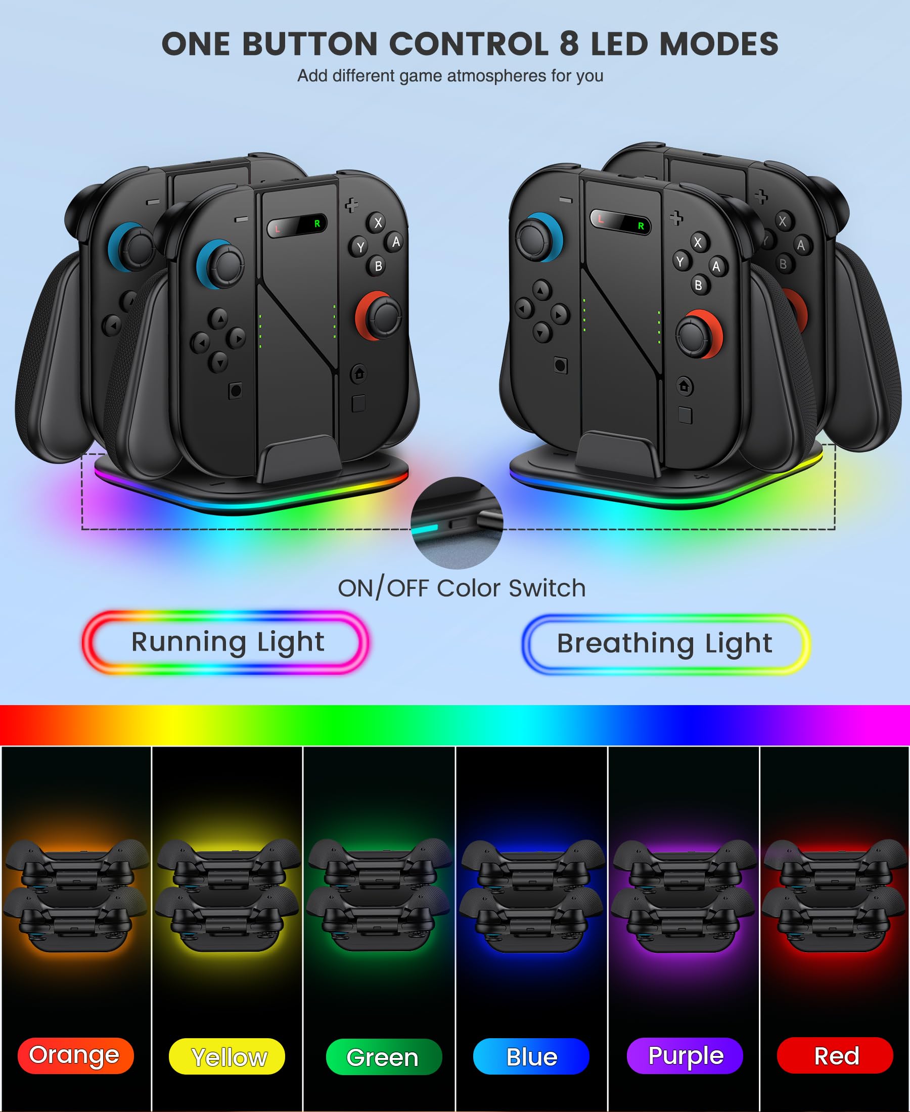 Mango de cargador de mano Joypad 2 en 1 compatible con Nintendo Switch 2 Joy Cons, agarre ergonómico de carga LED para Joypad 2 con cable USB C accesorios de carga