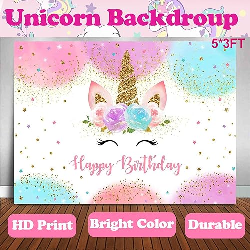 Miniatura 3 de Decoraciones de fiesta de cumpleaños de unicornio para niñas  137 piezas de suministros de fiesta temática de unicornio para niños, decoraciones de