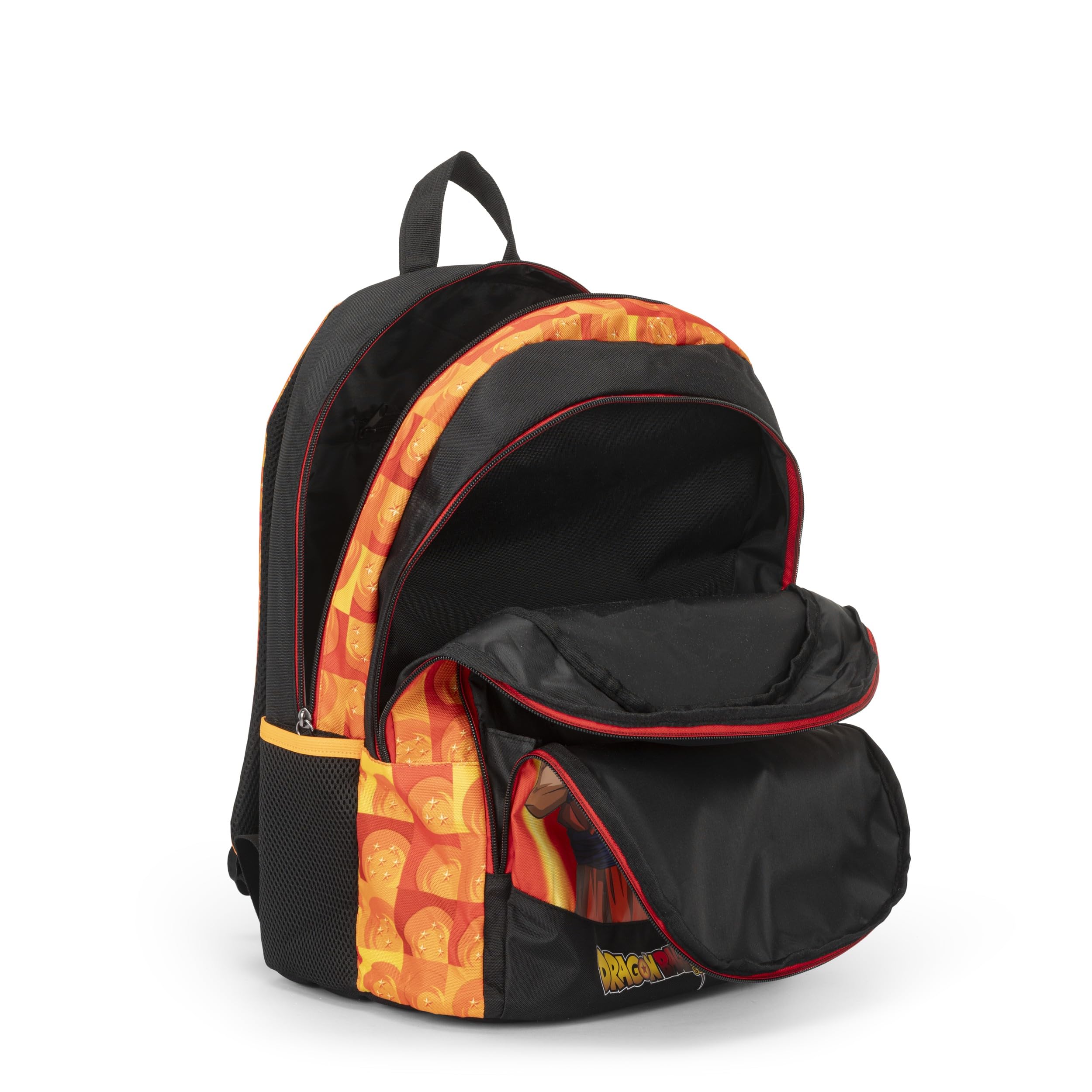 DRAGON BALL - Zaino Scuola Ufficiale Dragon Ball, con 2 Ampi Spazi Centrali, Capiente Tasca Frontale, Spallacci Regolabili e Imbottiti, Retro e Fondo Termoformati, 32x43Hx23cm, Nero-Arancione