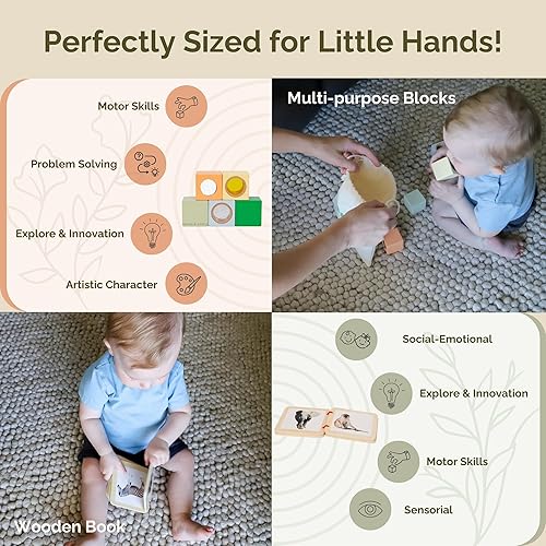 Miniatura 5 de Jackie & Vancie Juguetes Montessori para niños de 1 año, kit de juego sensorial 6 en 1, juguetes de aprendizaje de madera con permanencia de