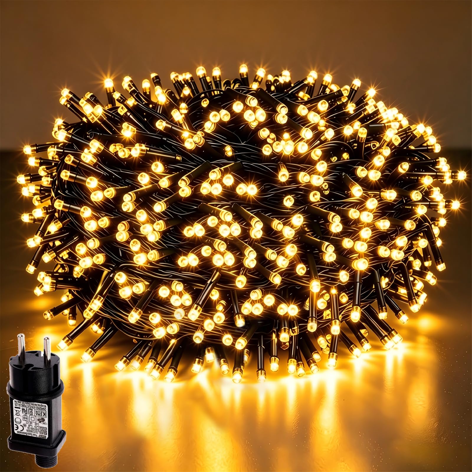 Guirnalda Luces Exterior/interior, 8 modos de luz + temporizador + memoria, Impermeable Luces Decoración de fiestas, Balcón, Jardín, Arbol de Navidad, 100m 1000LEDs, Blanco Cálido
