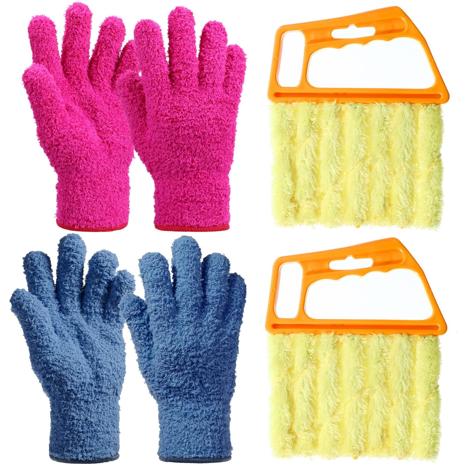 Parlberd 4 Pcs Blinds Cleaner Tool, 2 Pcs 7 Finger Window Venetian Dusting Cleaner Brush and 2 Pairs Cleaning Gloves for Air Conditioner Dirt House Plant Car Corner Shutter