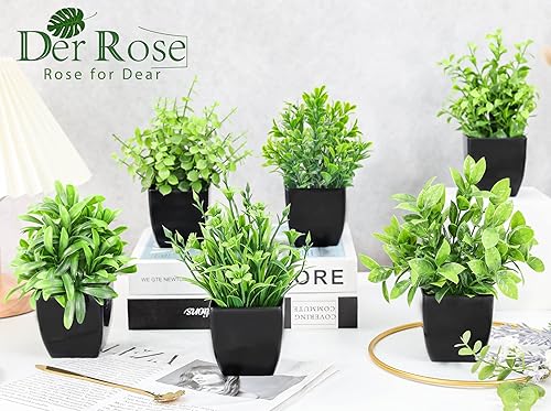 Miniatura 9 de Der Rose Plantas falsas, paquete de 12 plantas artificiales pequeñas en maceta negra para baño, hogar, oficina, decoración de mesa para interiores