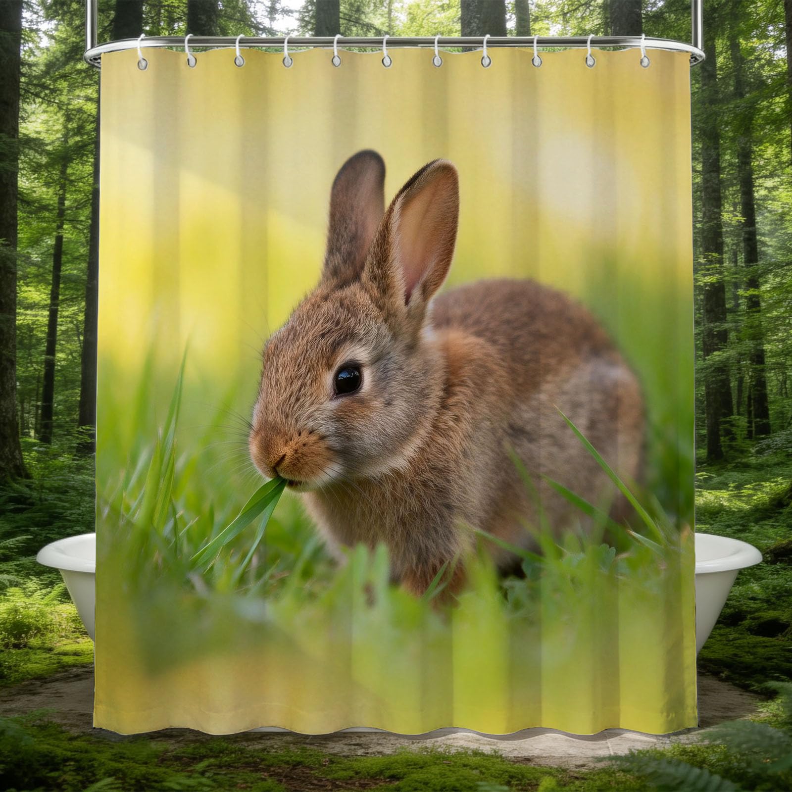 Hongduo 3D Rabbits Print Shower Curtain for Stalls Bathtubs Cute Animals Bathroom Decor Shower Curtain Set Polyester Fabric Waterproof 120x180cm/48X71 Inch with Hooks