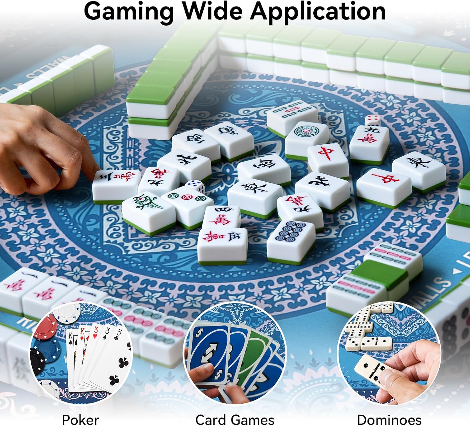 Mandala Mahjong Mat, 32.4x32.4 Inch Mahjong Table Cover with Rubber Anti Slip & Noise Reduction for Poker, Card, Board & Tile Games, Dominoes, No Folding Creases Gaming Mat - Peacock Blue