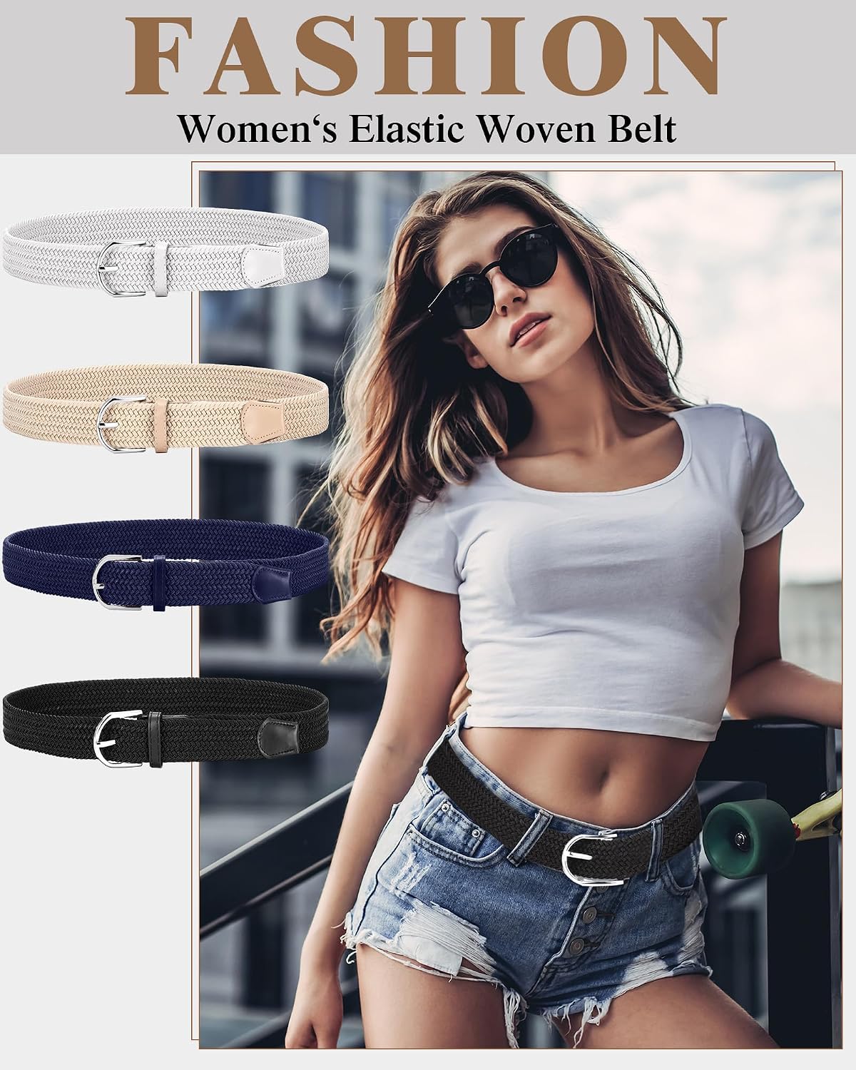 SATINIOR 4 Pack Stretch Belt Women Men Woven Braided Waist Band for Women Dress Tights Golf Casual Pants Shirts Jeans
