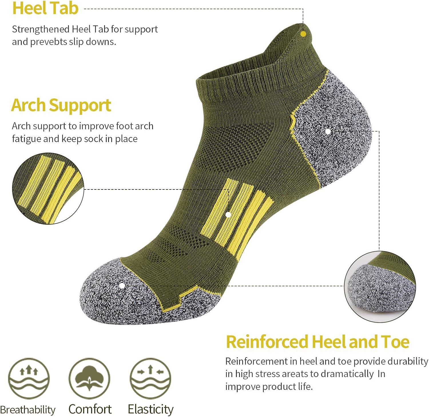 JOYNÉE Mens Ankle Athletic Low Cut Socks Running Sports Cushioned Sock for Men 6 Pack - Image 3