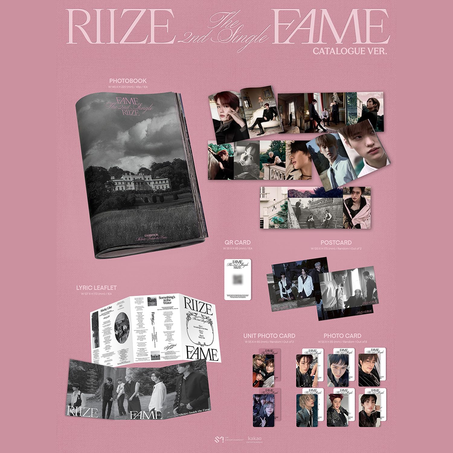 RIIZE - The 2nd Single [Fame] (Catalogue Ver.) Photobook + Postcard + QR Card + Lyric Leaflet + Photocard + 3 Extra Photocards