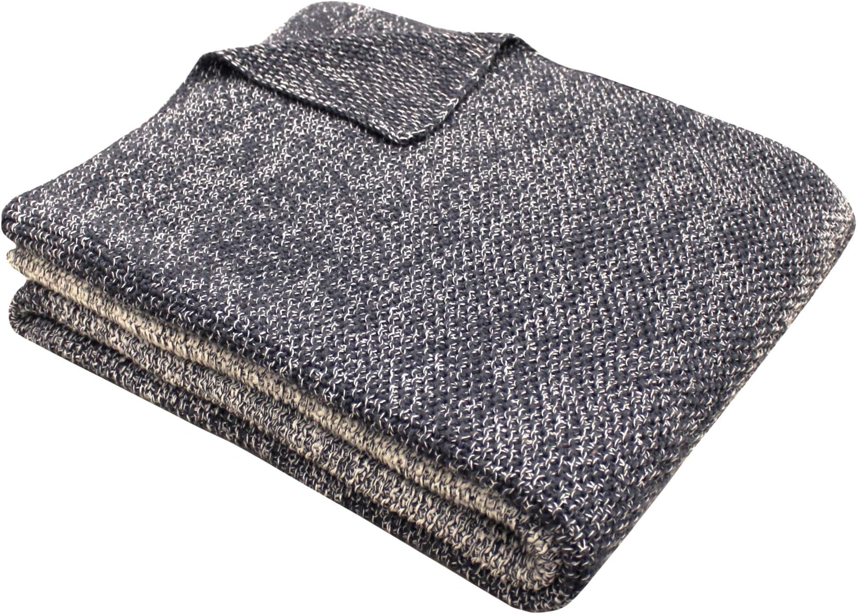 Cazimo Soft 100% Cotton Knitted Throw Blanket - 50 x 60 inches, Ivory & Charcoal