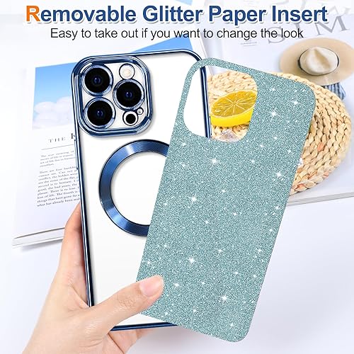 Miniatura 2 de Hython Funda para iPhone 15 Pro Max con purpurina, fundas magnéticas transparentes para teléfono con protector de lente de cámara compatible con