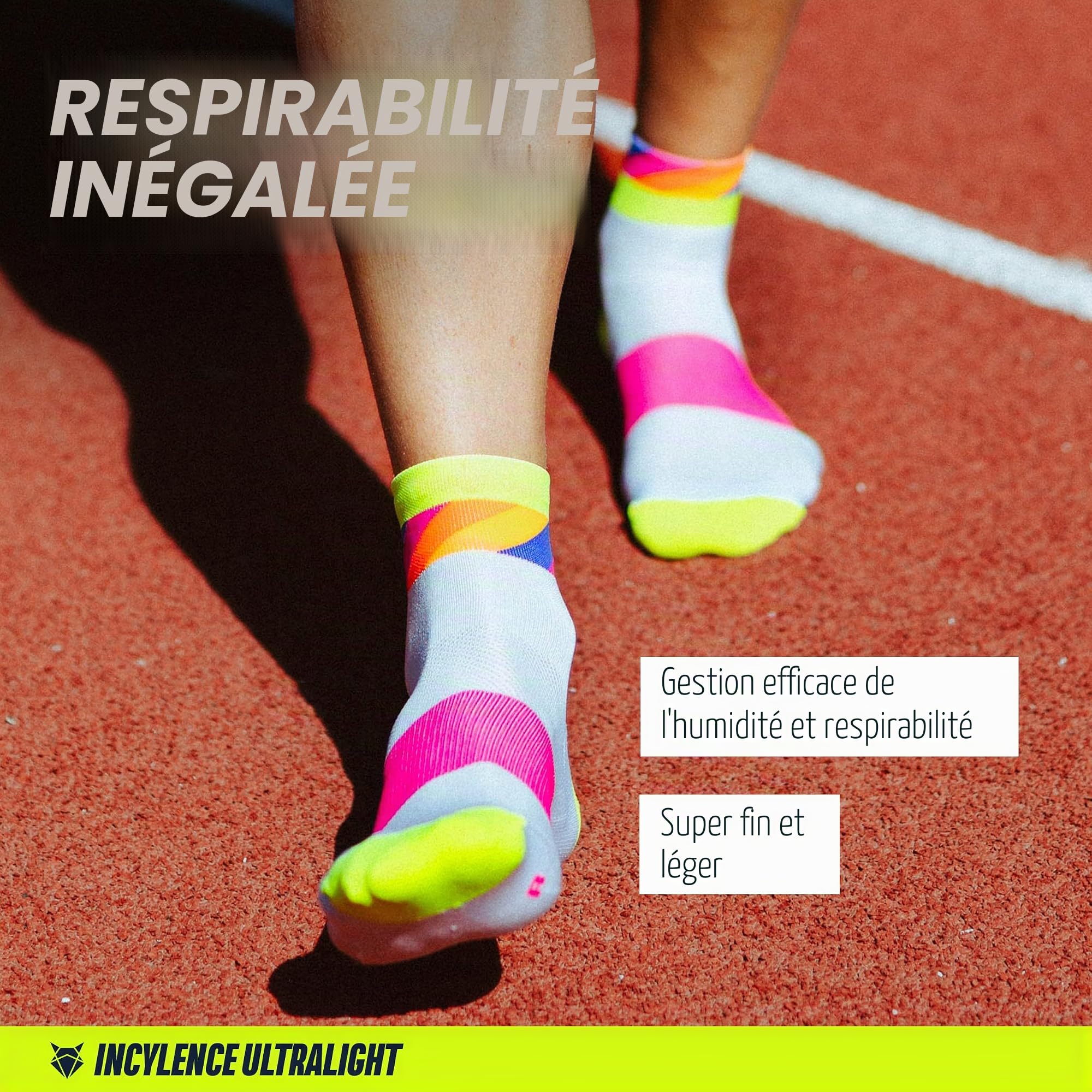 INCYLENCE - Chaussettes de sport Stages Short- pour le running - hautes/légères/respirantes - protection contre les ampoules