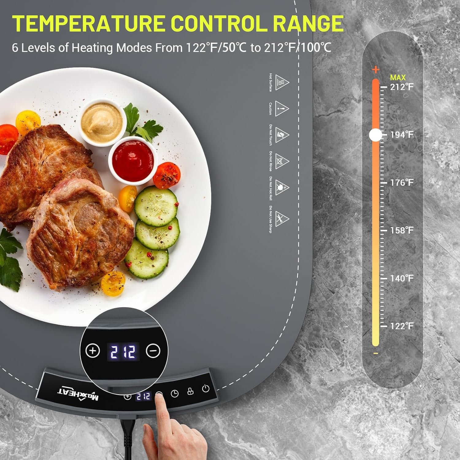 Food Warming Mat, Foldable Electric Warming Tray with 6 Temp Setting, Full-Surface Heat, 4 Hours Auto-Off, Nano Silicone Material, food warmer mat for Buffet, Home Party, Dinner, Grey