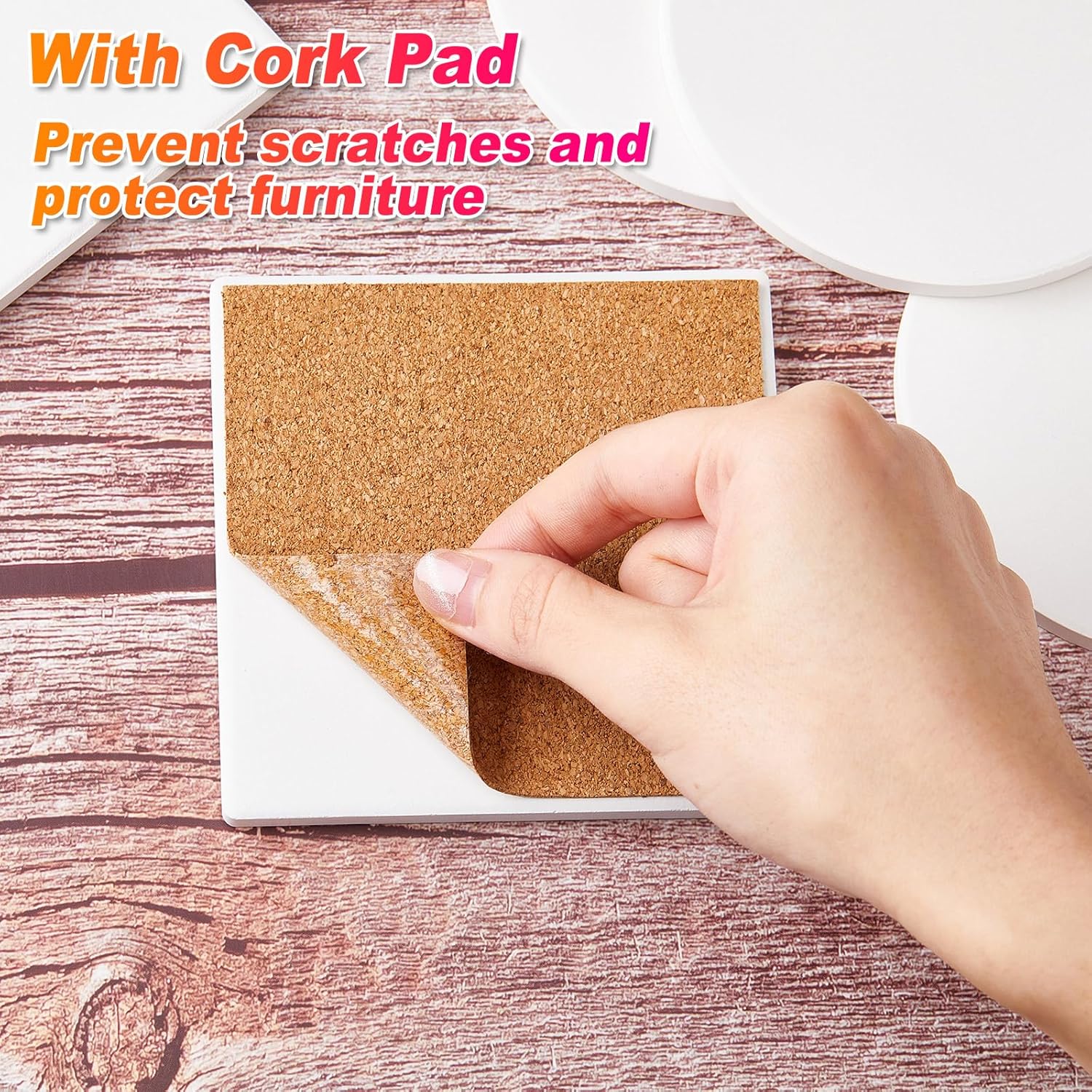 144 Pieces Ceramic Tiles for Crafts Coasters White Blank Unglazed Ceramic Tiles with Cork Backing Pads for Painting DIY Art Gift Project(Round, Square)
