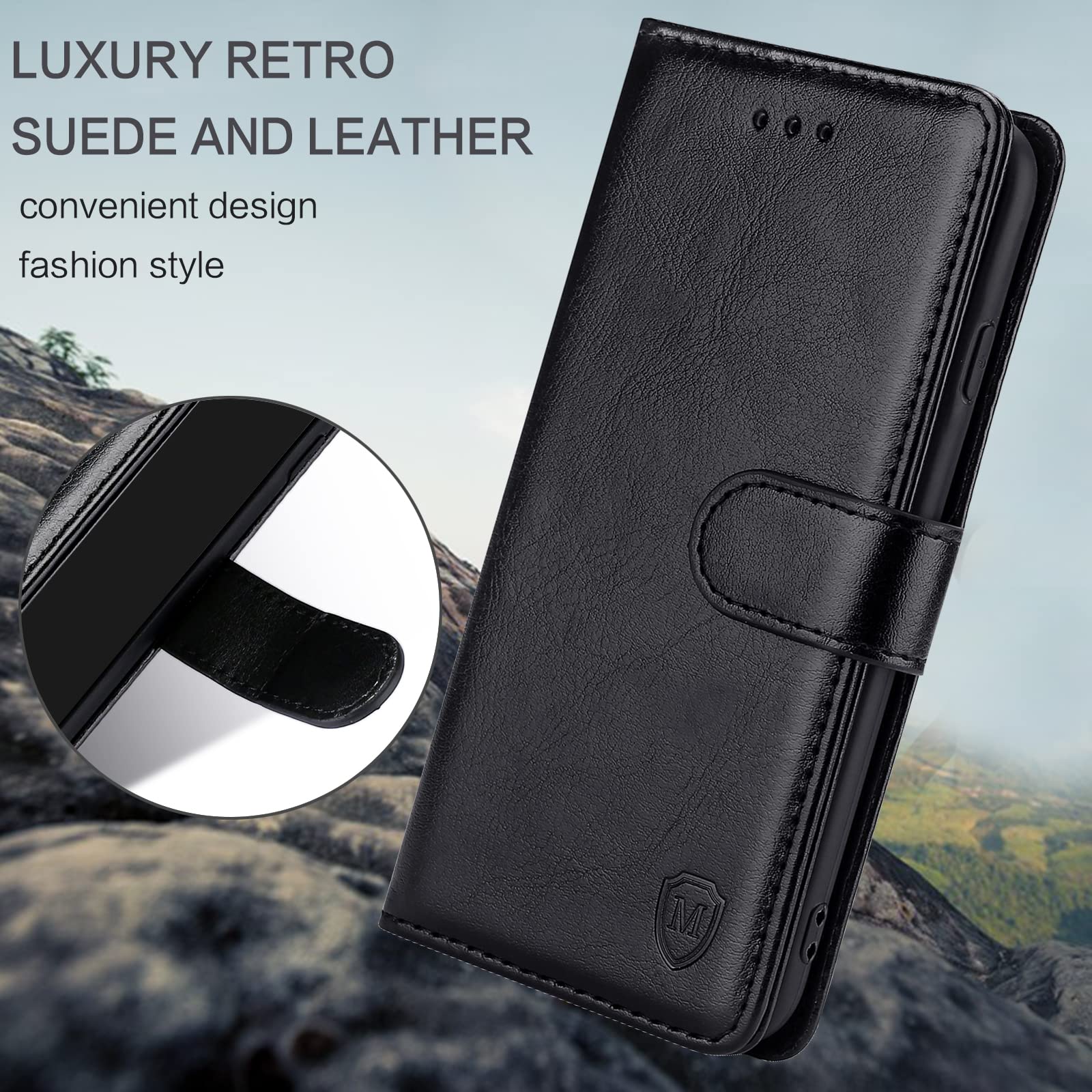 FMPCUON Etui do Samsung Galaxy A15, skórzane etui Galaxy A15, etui z klapką premium ze skóry PU, z zatrzaskiem magnetycznym do Samsung Galaxy A15, czarny