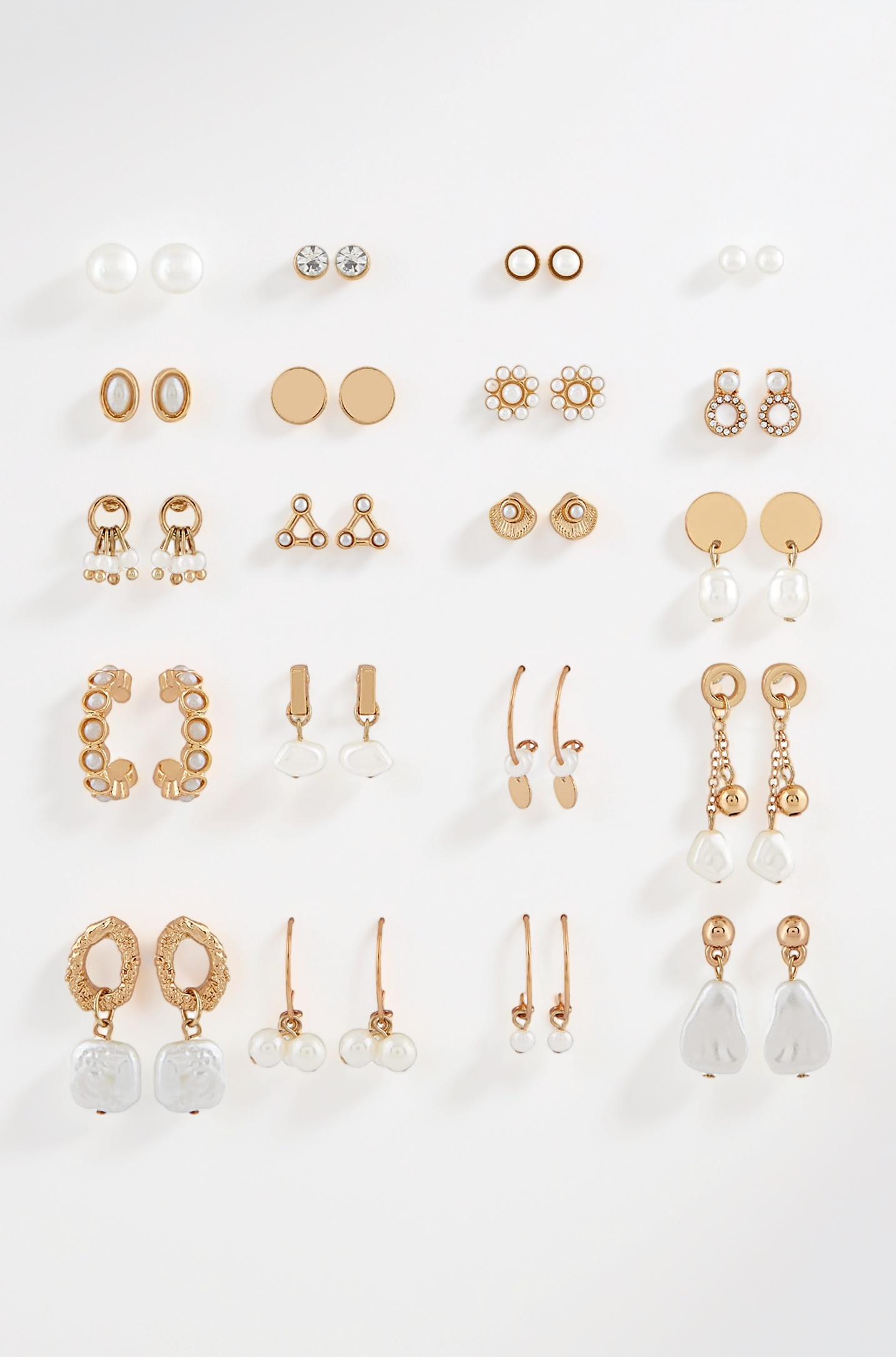 ZAVERI PEARLS Gold Tone Set Of 20 Contemporary Pearls Drop, Studs & Hoop Earrings For Women-ZPFK17709