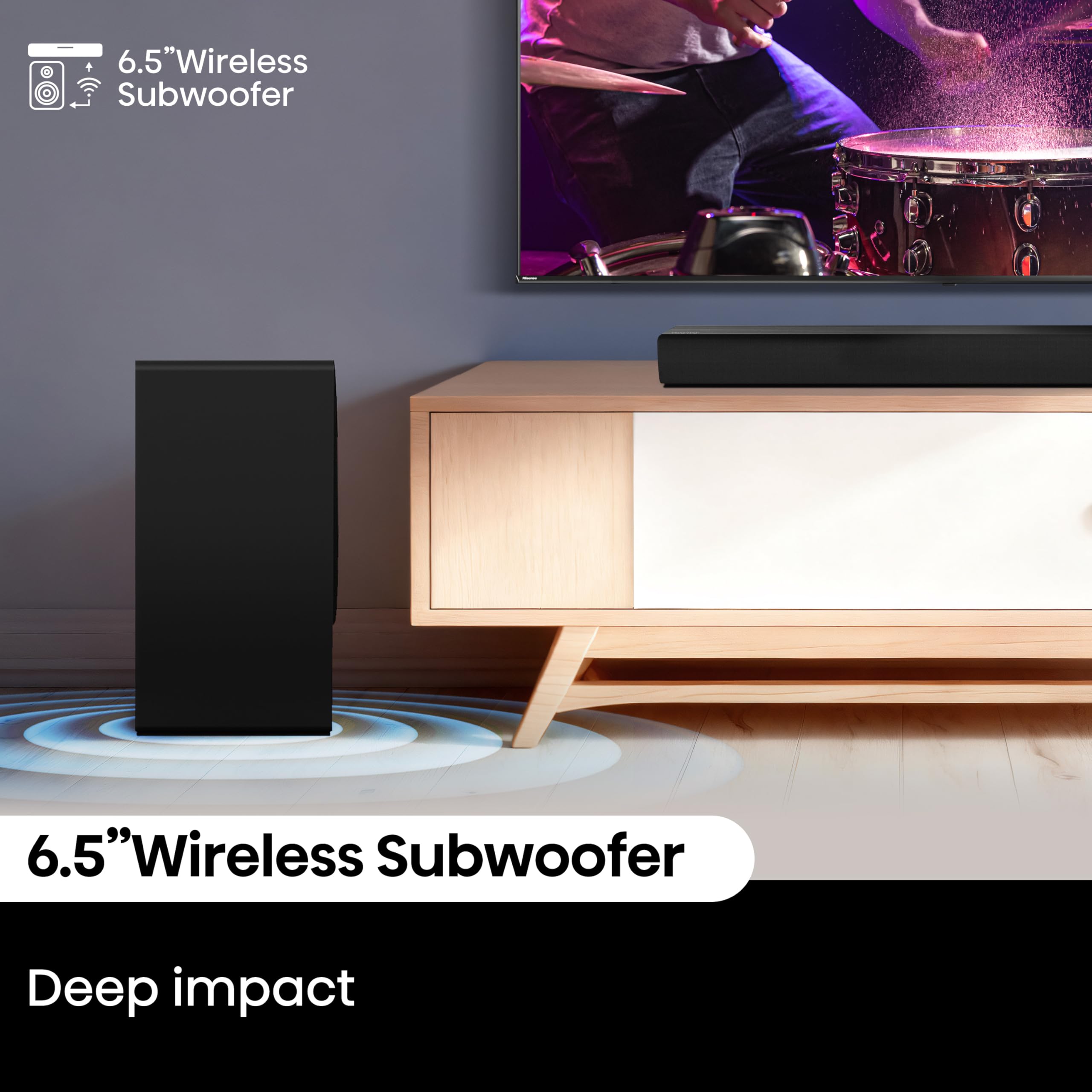 Hisense AX3100Q - Altavoz de Barra de Sonido, 3,1 Canales, 500 W, Dolby Atmos, DTS:X, Bluetooth, diseño Compacto, HDMI, Pure Surround