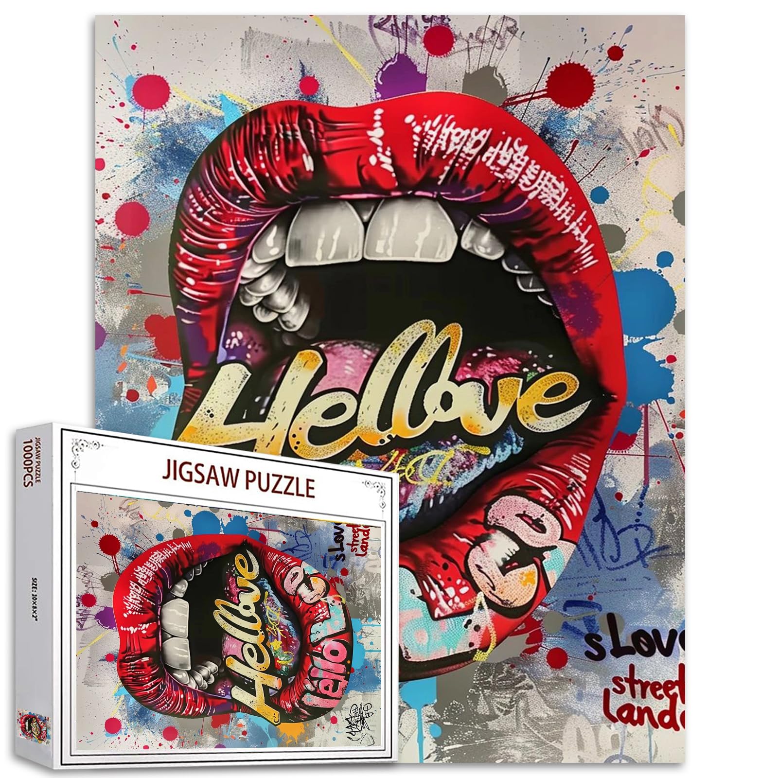 Tucocoo 1000 Pieces Street Art Graffiti Tongue Puzzles for Adults Funny Lips Jigsaw Puzzle for Challenging Family Activity Games, Colorful Jigsaw Puzzles for Decorative Gifts — image 1
