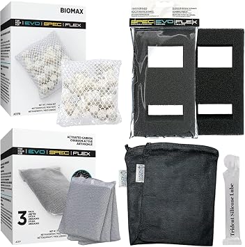 SPEC 3 Gal,5 Gal | EVO5 Gal | Flex 9 Gal Maintenance & Replacement Filter Media Kit, Including Trident Mesh BagsSPEC EVO Flex Activated Carbon 3-Packs, BioMax, Foam Filter Block