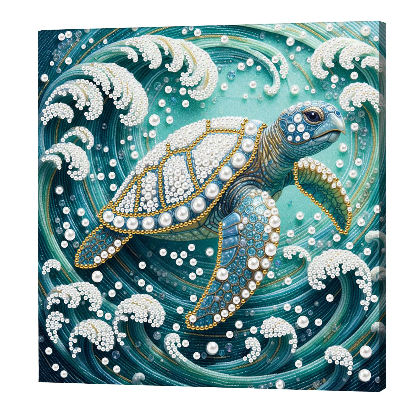 DIY Pearl Painting Kit with Wooden Frame, 3D Plastic Pearl Gemstone Ocean Art Craft for Adults Beginners, Diamond Dot Painting, Home Wall Decor Ready Gift for Women(Turtle)(25 * 25cm)