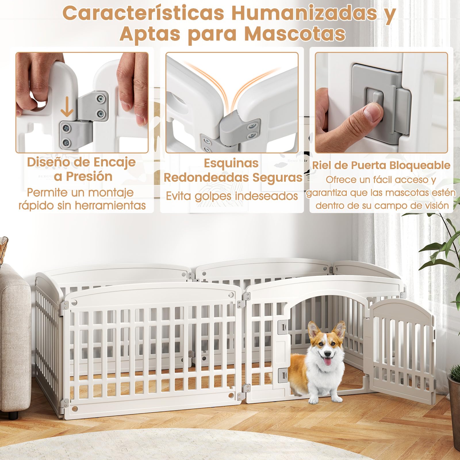 GYMAX Parque para Perros, Cercado Plegable de 6 Paneles, con Puerta Segura, para Cachorros y Razas Pequeñas/Medianas, Jaula Portátil para Interior/Exterior, Espacio de Juego y Ejercicio
