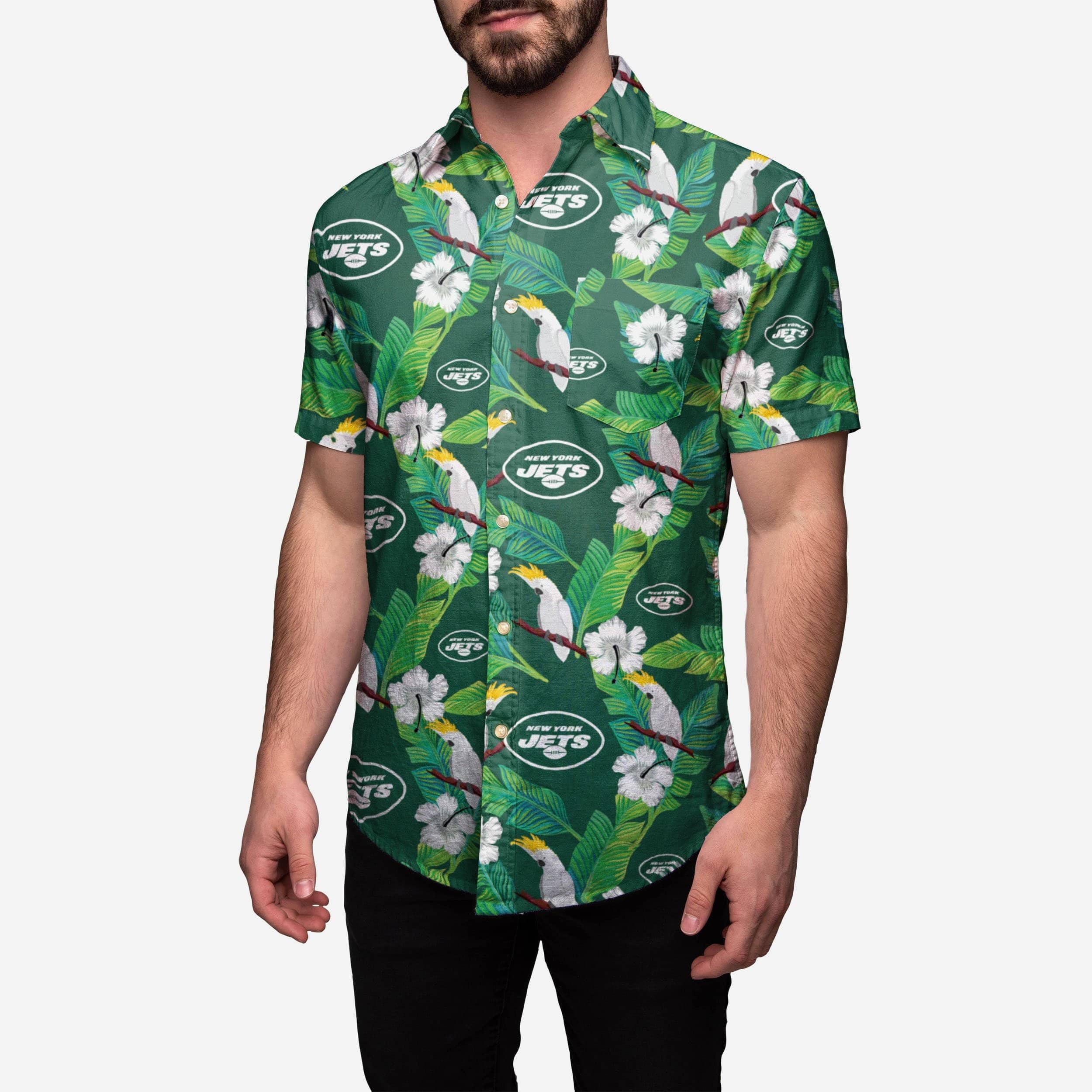 FOCO Men's NFL Team Logo Aloha Tropical Floral Button Up Shirt