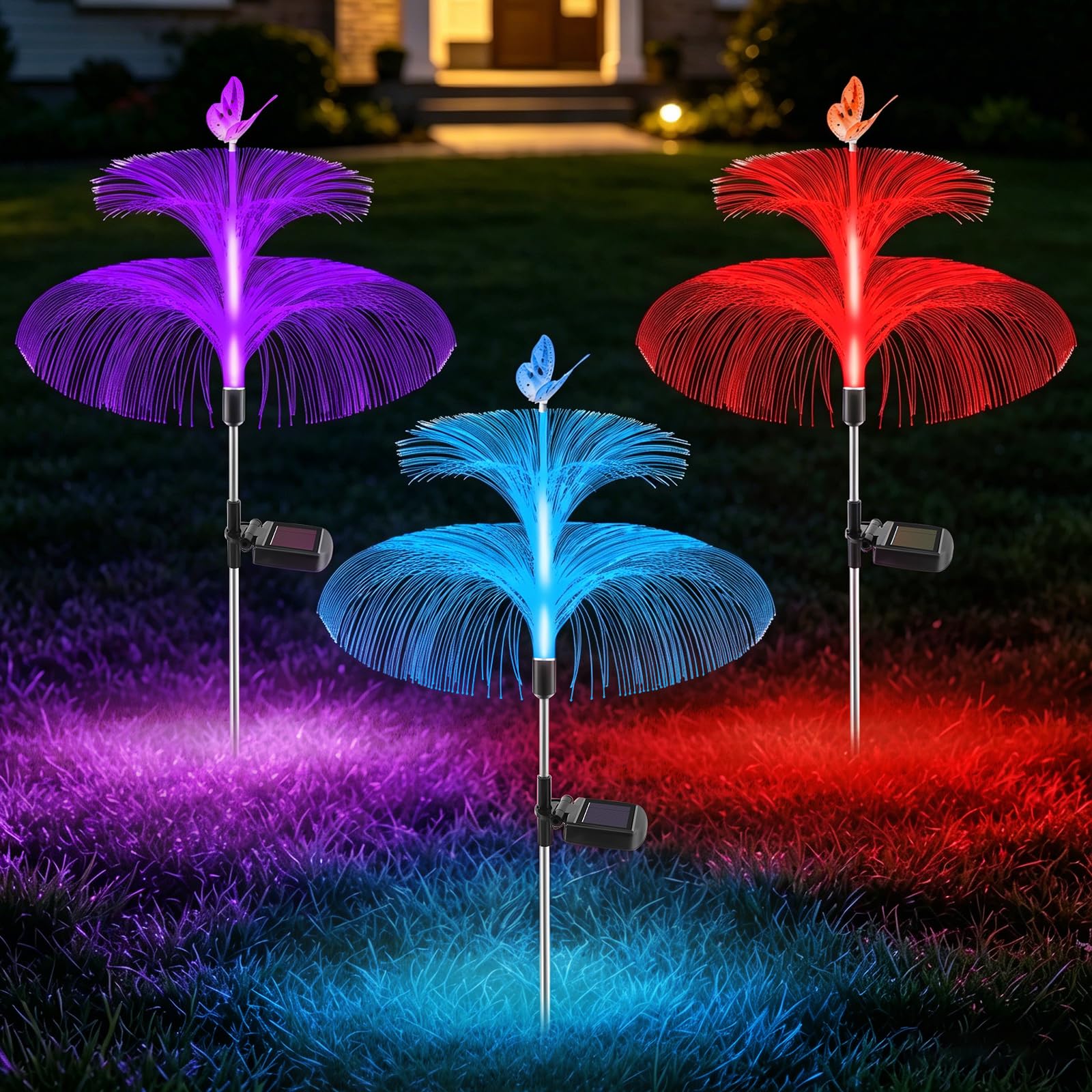 Gobesty 3 PCS Solar Lights Outdoor Garden Ornaments, Solar Garden Lights Outdoor, Waterproof Solar Garden Ornaments Star Jellyfish Decorative Solar Lights for Garden Yard Pathway Lawn Party