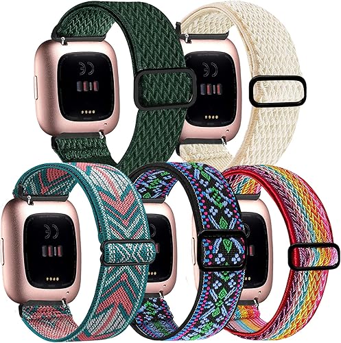 Attbbon Banda elástica compatible con correas Fit Bit Versa/Fit Bit Versa Lite, correas deportivas de nailon elástico transpirables y ajustables