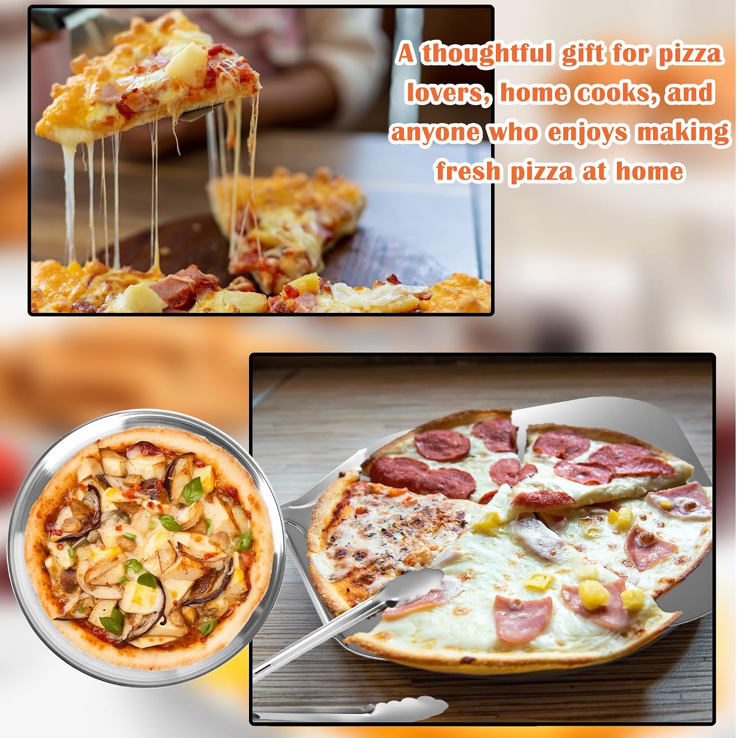 Pizza Peel Set Pizza Oven Accessories 11 Pcs Spatula Accessories Kit Include Cutter Stainless Steel Paddle Tongs Cheese Server Silicone Gloves Basting Brushes and Cleaning Sponge Set for Kitchen