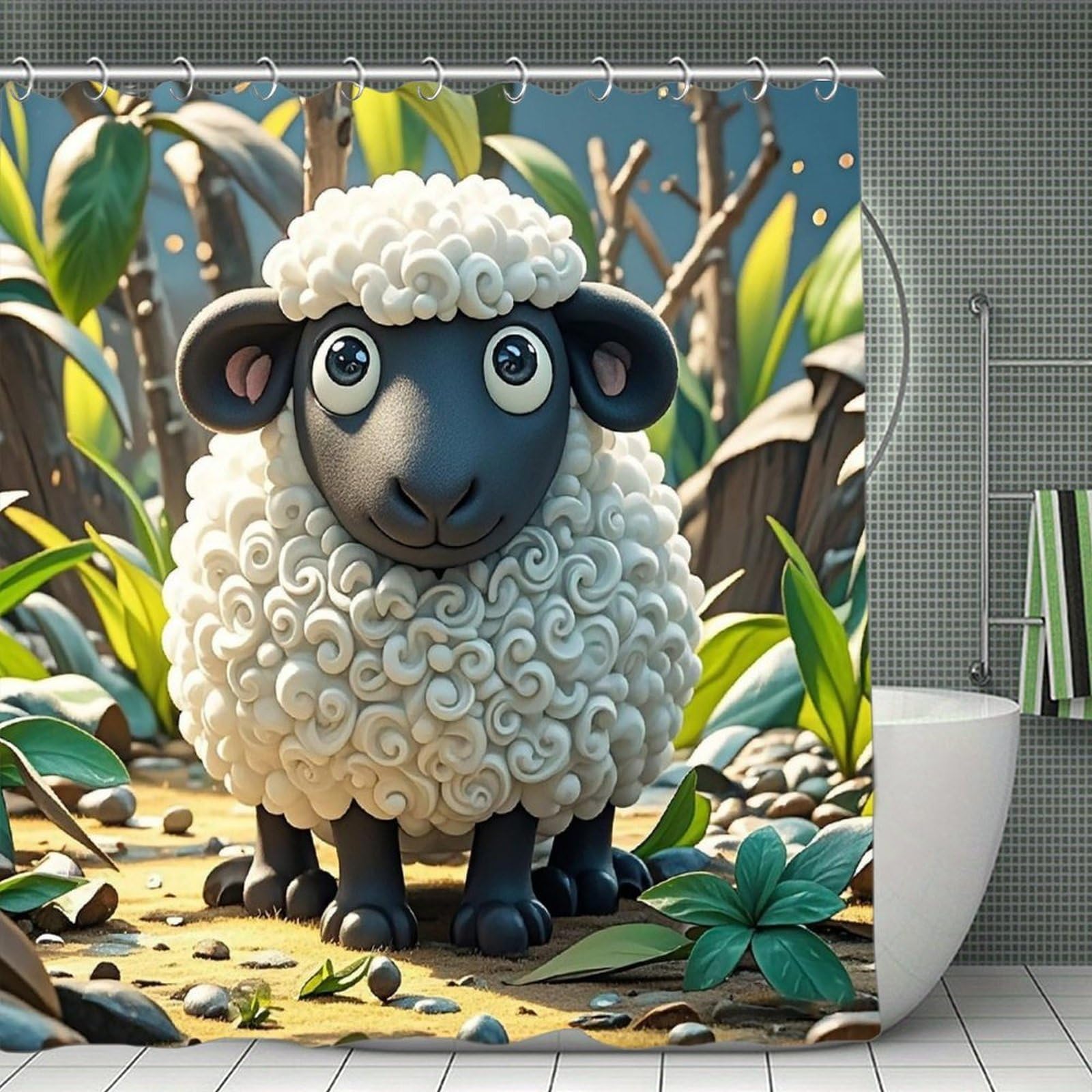 FekiLoot Cartoon Black White Sheep Shower Curtain Minimalist Thick Bathroom Curtain Washable Modern Bathroom Shower Curtain Heavy Duty Waterproof Cloth Bath Curtain with Hooks 70.8"x70.8"