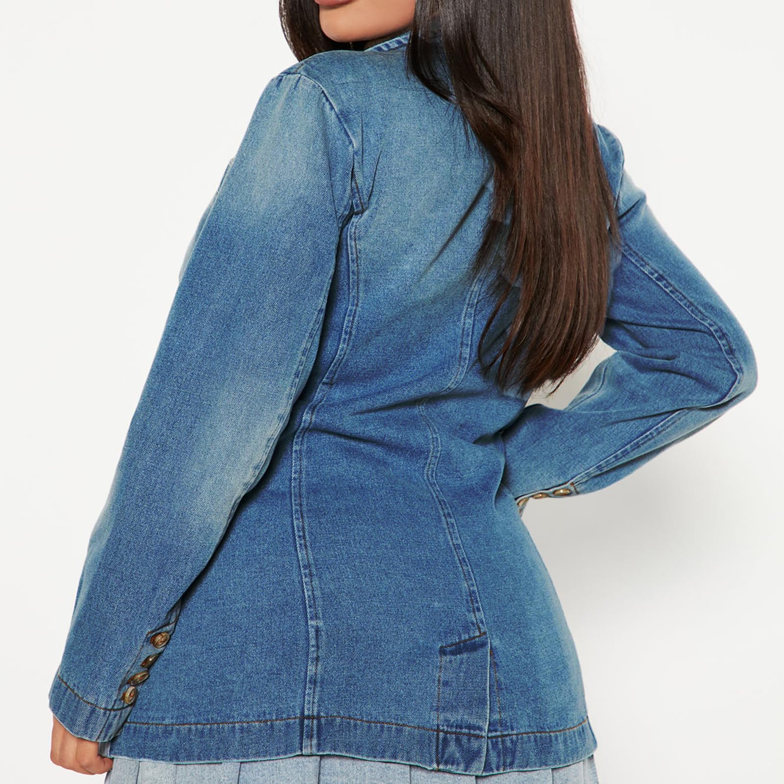 Chaqueta Vaquera con Solapa para Mujer Blazer Vaquera Lavada Vintage Chaqueta de Mezclilla de Trabajo de Manga Larga Moda Botones Abrigo Jean Cazadora Vaquera Informal con Bolsillos