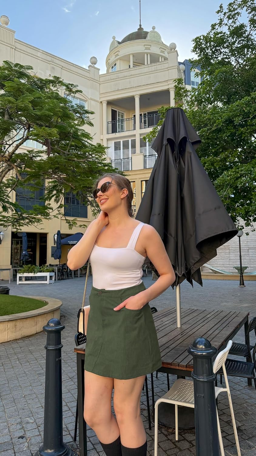 Kate Kasin Women Corduroy Skirt Mini Pencil Skirt Elastic High Waist Skirt with Pockets 2025 - Image 7