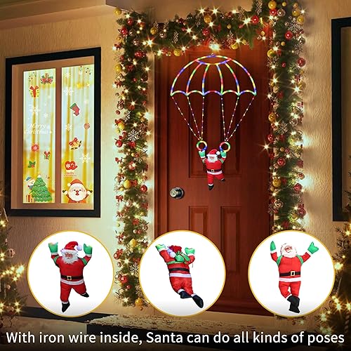 Miniatura 6 de Luces de decoración de Navidad para exteriores, luz LED de paracaídas de Navidad de 2.8 pies con Papá Noel, 8 modos y temporizador, funciona con