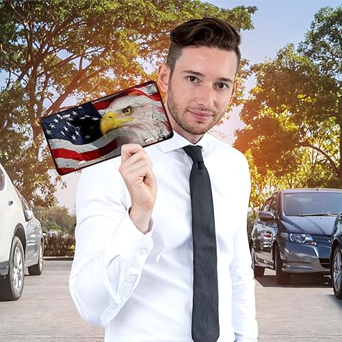 Miniatura 4 de Placa decorativa de bandera estadounidense con letrero de águila novedosa para automóvil, 6 x 12 pulgadas, libre de óxido, aluminio 040, resistente